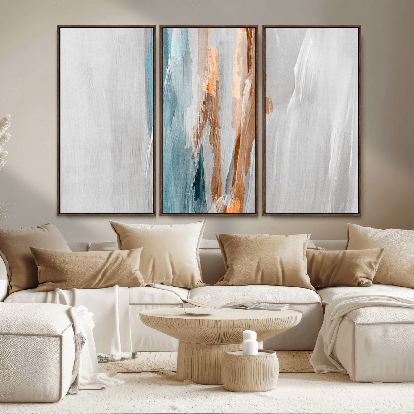 66154-MGV-CV-36X24-Abstract Brushstroke Wall Art – Modern Teal and Gold Canvas Print, Minimalist Contemporary Painting for Living Room, Bedroom, or