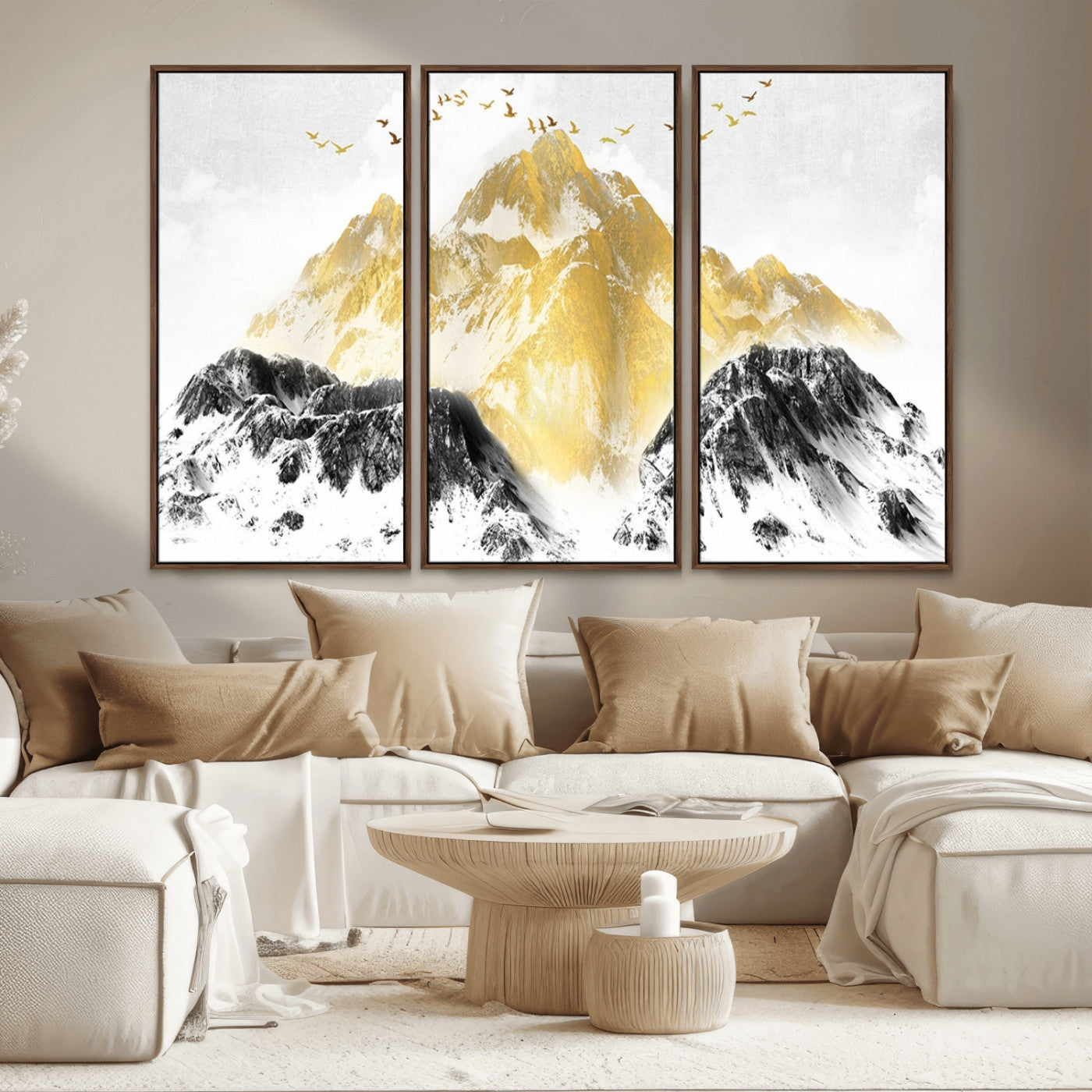 37733-MGV-CV-36X24-Golden Mountain Wall Art – Modern Abstract Landscape Canvas Print with Birds, Luxury Nature Decor for Living Room, Bedroom, or