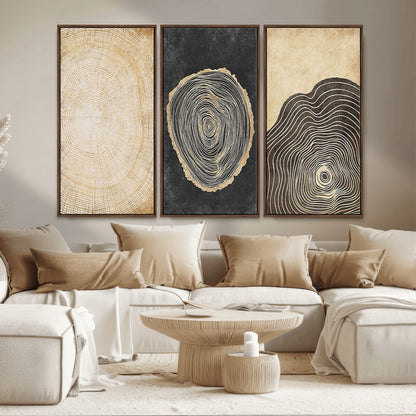 77785-MGV-CV-36X24-Tree Ring Abstract Wall Art – Rustic Wood Growth Pattern Canvas Prints, Modern Nature-Inspired Decor for Living Room or Office