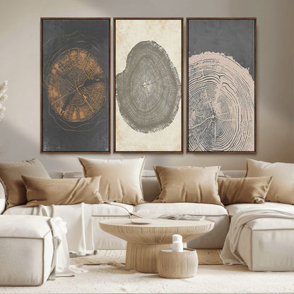 80725-MGV-CV-36X24-Wood Tree Rings Wall Art Canvas Print, Framed Tree Rings Art Picture Print, Abstract Tree Rings Perfect Modern Boho Decor Artwork