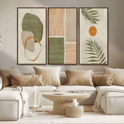 96002-MGV-CV-36X24-Abstract Geometric Wall Art – Modern Canvas Print with Green, Orange & Beige Shapes, Minimalist Home Decor for Living Room, Office