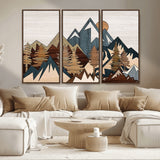 67950-MGV-CV-36X24-Modern Wood Wall Art Canvas Print, Framed Mountain Range Art Picture Print, Wood Mountain Range Perfect Rustic Decor Artwork
