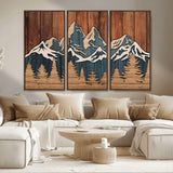41330-MGV-CV-36X24-Rustic Mountain Wall Art – Wooden Nature Scene with Trees and Peaks, Handmade 3D Layered Decor for Living Room, Cabin or Office
