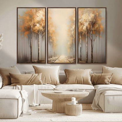 95004-MGV-CV-36X24-Autumn Forest Path Wall Art – Hand Painted Canvas Print with Golden Trees, Modern Nature Landscape Decor for Living Room, Bedroom