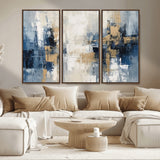 44344-MGV-CV-36X24-Abstract Blue and Gold Wall Art – Modern Hand Painted Canvas Print, Contemporary Textured Painting for Living Room, Bedroom or
