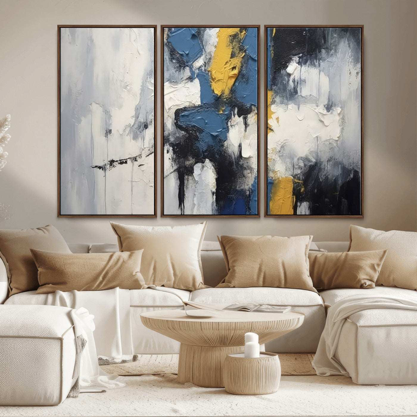 63850-MGV-CV-36X24-Abstract Blue and Yellow Wall Art – Modern Textured Canvas Painting, Bold Contemporary Artwork for Living Room, Bedroom or Office