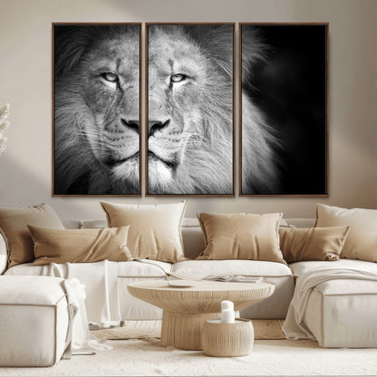 94453-MGV-CV-36X24-Lion Portrait Wall Art – Black and White King of the Jungle Canvas Print, Safari Wildlife Decor for Office, Bedroom, or Living