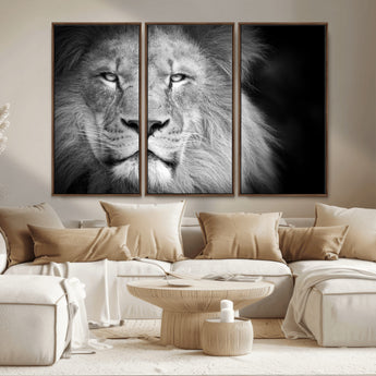 94453-MGV-CV-36X24-Lion Portrait Wall Art – Black and White King of the Jungle Canvas Print, Safari Wildlife Decor for Office, Bedroom, or Living