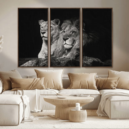 80013-MGV-CV-36X24-Lion and Lioness Wall Art – Black and White Wildlife Photography Canvas Print, African Safari Animal Decor for Office, Bedroom