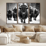 79872-MGV-CV-36X24-Bison Herd Wall Art – Black and White Buffalo on Snow Canvas Print, Rustic Wildlife Decor for Lodge, Cabin, or Living Room