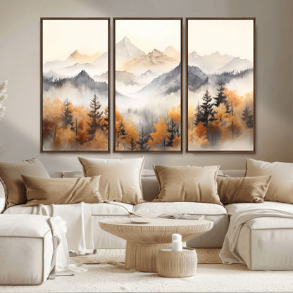 70049-MGV-CV-36X24-Autumn Mountain Forest Wall Art – Misty Landscape Canvas Print, Rustic Nature Inspired Decor for Living Room, Bedroom or Office