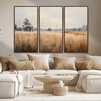 38193-MGV-CV-36X24-Golden Meadow Wall Art – Serene Grassland Landscape Canvas Print, Rustic Nature Decor for Bedroom, Living Room or Farmhouse