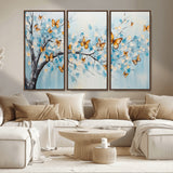59455-MGV-CV-36X24-Butterfly Tree Branch Wall Art – Blue and Yellow Abstract Canvas Print, Modern Nature Artwork for Living Room, Bedroom or Office