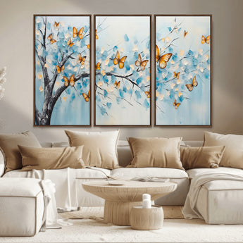 59455-MGV-CV-36X24-Butterfly Tree Branch Wall Art – Blue and Yellow Abstract Canvas Print, Modern Nature Artwork for Living Room, Bedroom or Office