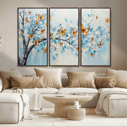 59455-MGV-CV-36X24-Butterfly Tree Branch Wall Art – Blue and Yellow Abstract Canvas Print, Modern Nature Artwork for Living Room, Bedroom or Office