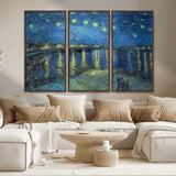 94605-MGV-FC-48X32-3P_Walnut-Starry Night Over the Rhone Wall Art – Vincent van Gogh Canvas Print, Famous Impressionist Painting for Living Room, Office