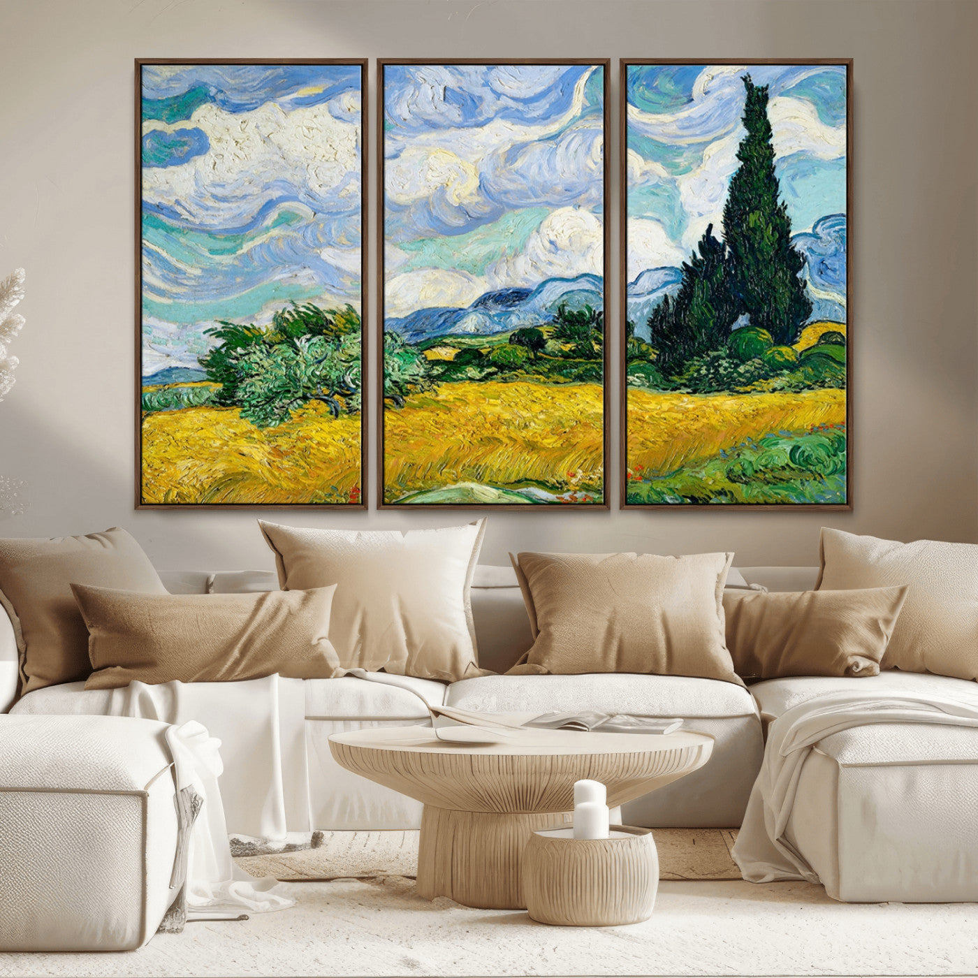 97252-MGV-CV-36X24-Wheat Field with Cypress – Van Gogh Wall Art, Impressionist Landscape Canvas Print, Rustic Home Decor for Living Room or Office