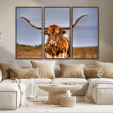 18594-MGV-CV-36X24-Texas Longhorn Bull Wall Art – Rustic Western Cattle Canvas Print, Country Farmhouse Decor for Living Room, Office or Cabin