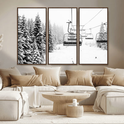 70609-MGV-CV-36X24-Snowy Ski Lift Wall Art – Black and White Winter Mountain Landscape Canvas Print, Rustic Lodge Decor for Cabin, Living Room or