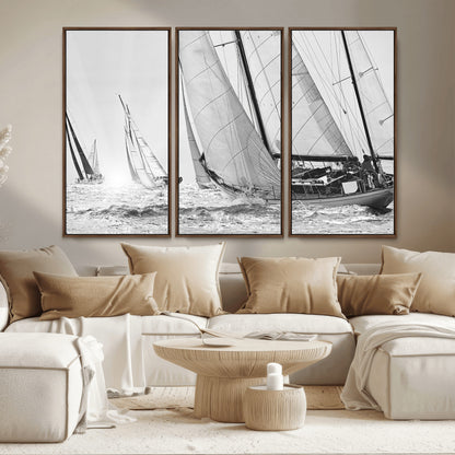 Boat-1-MGV-CV-36X24-Sailboat Racing Wall Art – Nautical Black and White Canvas Print, Ocean Adventure Decor for Office, Living Room or Bedroom