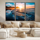 26494-MGV-CV-36X24-Ocean Sunset Wall Art – Scenic Beach Canvas Print with Waves and Mountains, Coastal Seascape Photography for Living Room, Bedroom