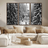 19240-MGV-CV-36X24-Ski Lift Wall Art – Black and White Winter Mountain Canvas Print, Snowy Forest Ski Resort Photography for Cabin, Lodge, Office or