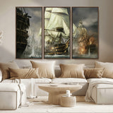 26512-MGV-CV-36X24-Naval Battle Wall Art – Dramatic Tall Ship Canvas Print, Historic Pirate Sailing War Scene, Nautical Decor for Office, Study or