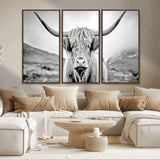 80564-MGV-CV-36X24-Highland Cow Wall Art – Black and White Scottish Highland Canvas Print, Rustic Farmhouse Decor for Living Room, Bedroom or Office