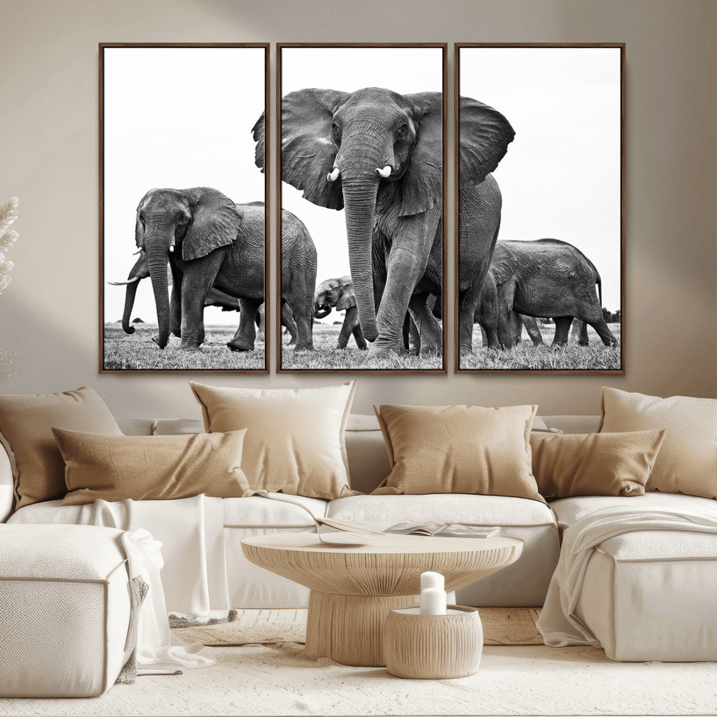 91685-MGV-CV-36X24-Elephant Herd Wall Art – Black and White Safari Canvas Print, African Wildlife Photography Decor for Living Room, Office or