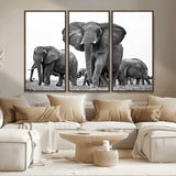 91685-MGV-CV-36X24-Elephant Herd Wall Art – Black and White Safari Canvas Print, African Wildlife Photography Decor for Living Room, Office or