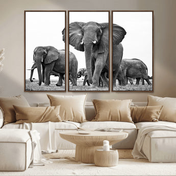 91685-MGV-CV-36X24-Elephant Herd Wall Art – Black and White Safari Canvas Print, African Wildlife Photography Decor for Living Room, Office or