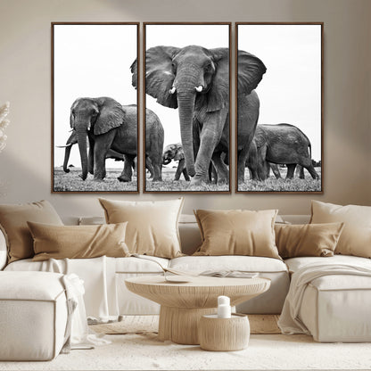 91685-MGV-CV-36X24-Elephant Herd Wall Art – Black and White Safari Canvas Print, African Wildlife Photography Decor for Living Room, Office or