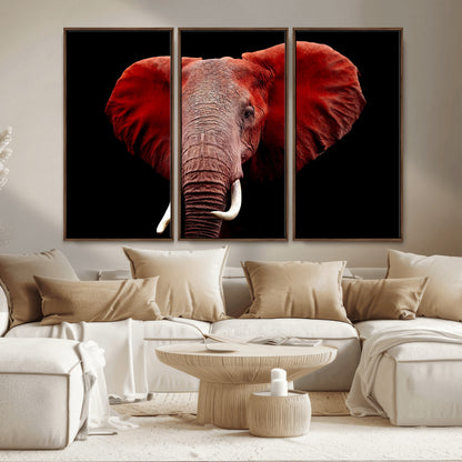 14788-MGV-CV-36X24-Red Elephant Wall Art – Bold Wildlife Canvas Print, African Safari Animal Decor for Living Room, Bedroom or Office