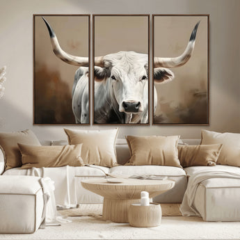 61423-MGV-CV-36X24-Longhorn Bull Wall Art – Rustic Western Texas Steer Canvas Print, Cowboy Farmhouse Decor for Living Room, Bedroom, Office or Ranch