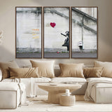 50559-MGV-CV-36X24-Banksy Girl with Balloon Wall Art – Famous Street Graffiti Canvas Print, Modern Urban Artwork for Living Room, Bedroom or Office