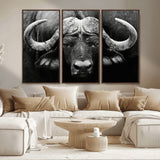 75273-MGV-CV-36X24-Buffalo Wall Art – Black and White African Buffalo Canvas Print, Rustic Wildlife Animal Artwork for Farmhouse, Living Room,