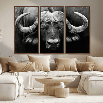 75273-MGV-CV-36X24-Buffalo Wall Art – Black and White African Buffalo Canvas Print, Rustic Wildlife Animal Artwork for Farmhouse, Living Room,
