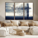 55718-MGV-CV-36X24-Surreal Cross Wall Art – Spiritual Faith Canvas Print, Abstract Christian Artwork with Modern Religious Symbol for Living Room,