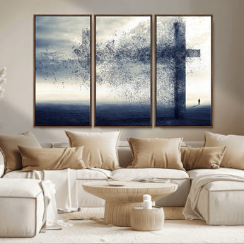 55718-MGV-CV-36X24-Surreal Cross Wall Art – Spiritual Faith Canvas Print, Abstract Christian Artwork with Modern Religious Symbol for Living Room,