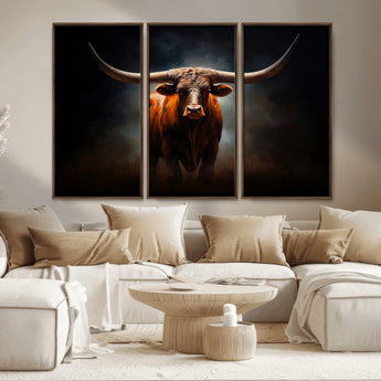 48896-MGV-CV-36X24-Texas Longhorn Wall Art – Rustic Western Bull Canvas Print and Farmhouse Cattle Painting for Living Room, Ranch, or Office Decor .