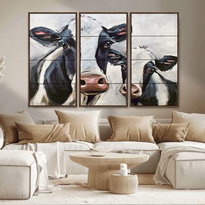 28934-MGV-CV-36X24-Farmhouse Cow Wall Art – Rustic Black and White Dairy Cattle Canvas Print, Country Barn Animal Painting for Kitchen, Living Room