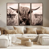 55903-MGV-CV-36X24-Highland Cow Wall Art – Rustic Sepia Scottish Highland Bull Canvas Print, Farmhouse Country Animal Decor for Living Room, Bedroom