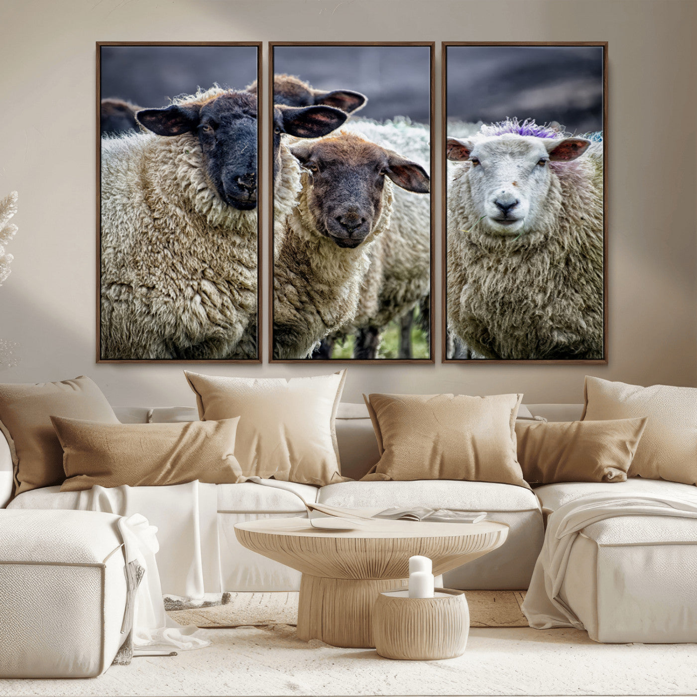 18418-MGV-CV-36X24-Sheep Wall Art Canvas Print, Framed Farmhouse Sheep Art Picture Print, Sheep Herd Perfect Rustic Farmhouse Decor Artwork