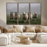 87339-MGV-CV-36X24-Sheep Wall Art – Rustic Farmhouse Canvas Print Flock Standing Misty Field Countryside Photography, Country Animal Decor for Living