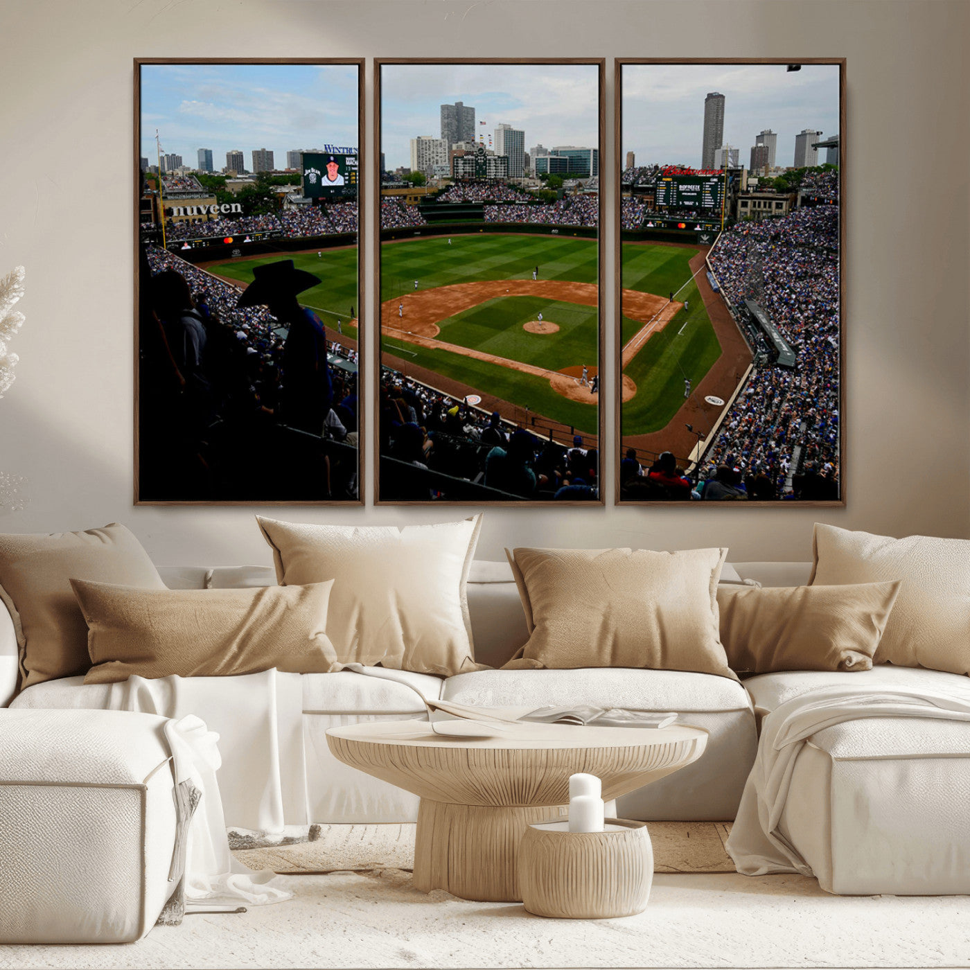 34859-MGV-CV-36X24-Wrigley Field Wall Art Canvas Print, Framed Chicago Cubs Stadium Art Picture Print, Wrigley Stadium Field Perfect Sport Room Decor