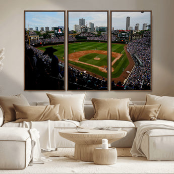 34859-MGV-CV-36X24-Wrigley Field Wall Art Canvas Print, Framed Chicago Cubs Stadium Art Picture Print, Wrigley Stadium Field Perfect Sport Room Decor