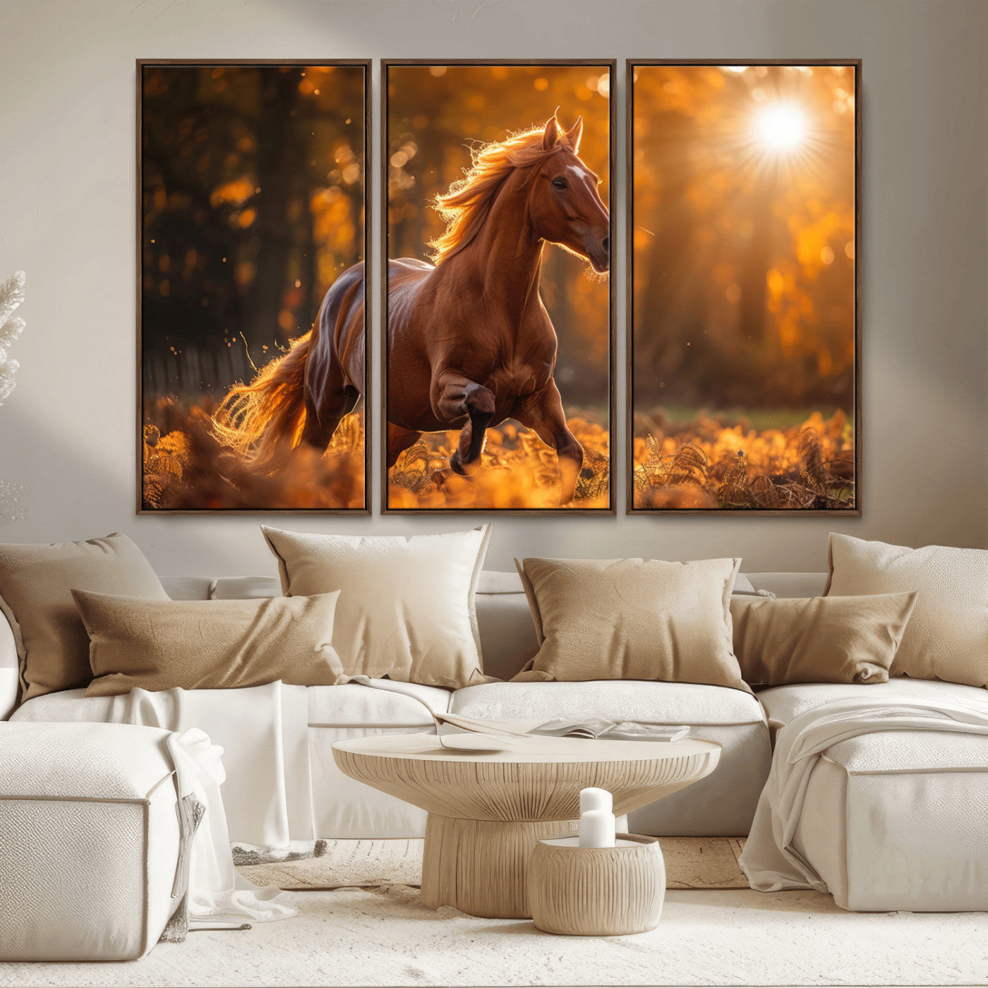 92144-MGV-CV-36X24-Sunset Horse Wall Art Canvas Print, Framed Horse Barn Art Picture Print, Majestic Horse Perfect Rustic Farmhouse Decor Artwork
