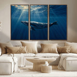 18052-MGV-CV-36X24-Whale Wall Art – Majestic Ocean Canvas Print Marine Life Underwater Sunlight Scene, Nautical Coastal Decor for Living Room,