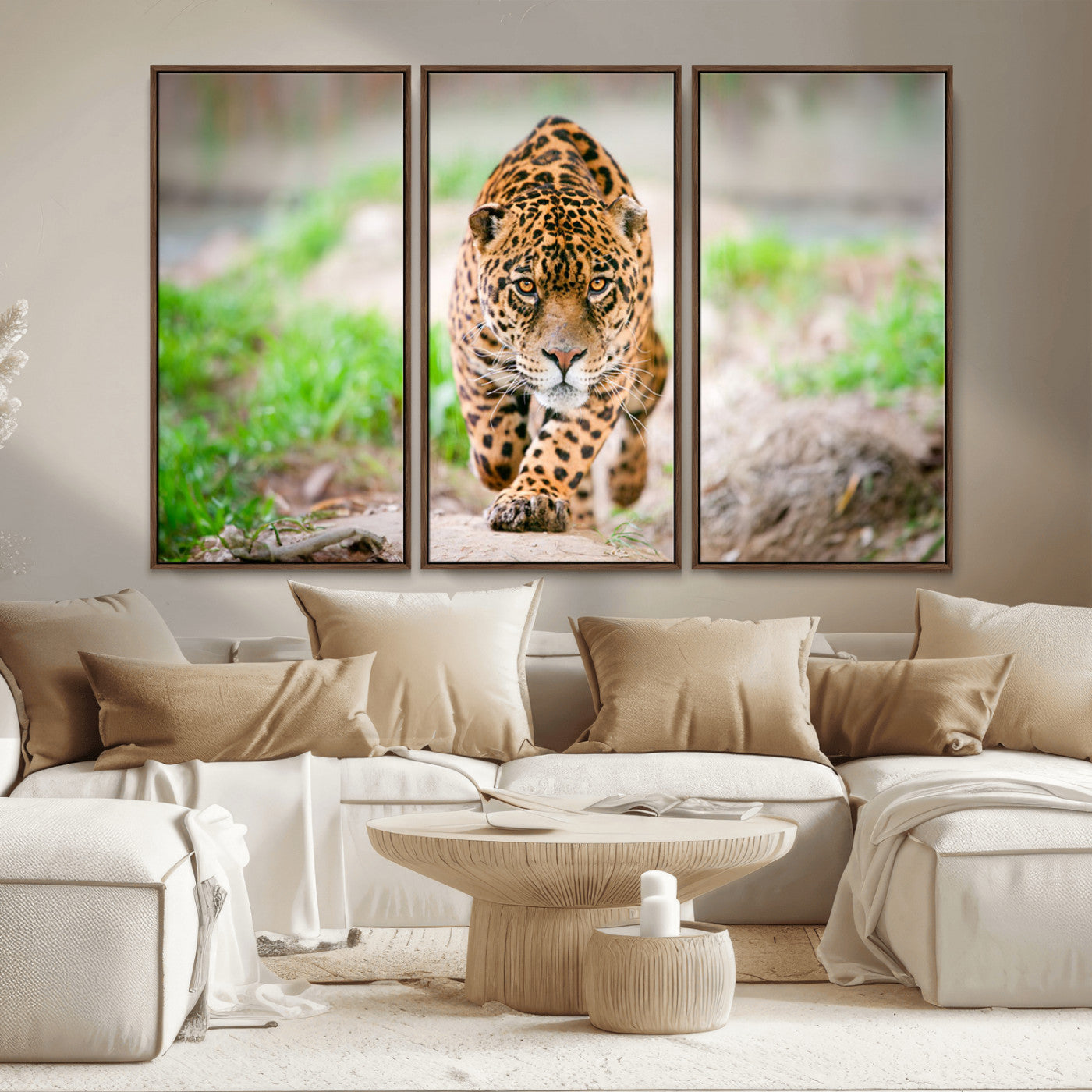 75066-MGV-CV-36X24-Leopard Wall Art Canvas Print, Framed Wild Animal Art Picture Print, Blue Eye Leopard Perfect Wild Minimal Decor Artwork