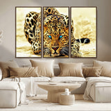 45281-MGV-CV-36X24-Blue Eye Leopard Wall Art Canvas Print, Framed Leopard Painting Art Picture Print, Big Cat Perfect Safari Wildlife Decor Artwork
